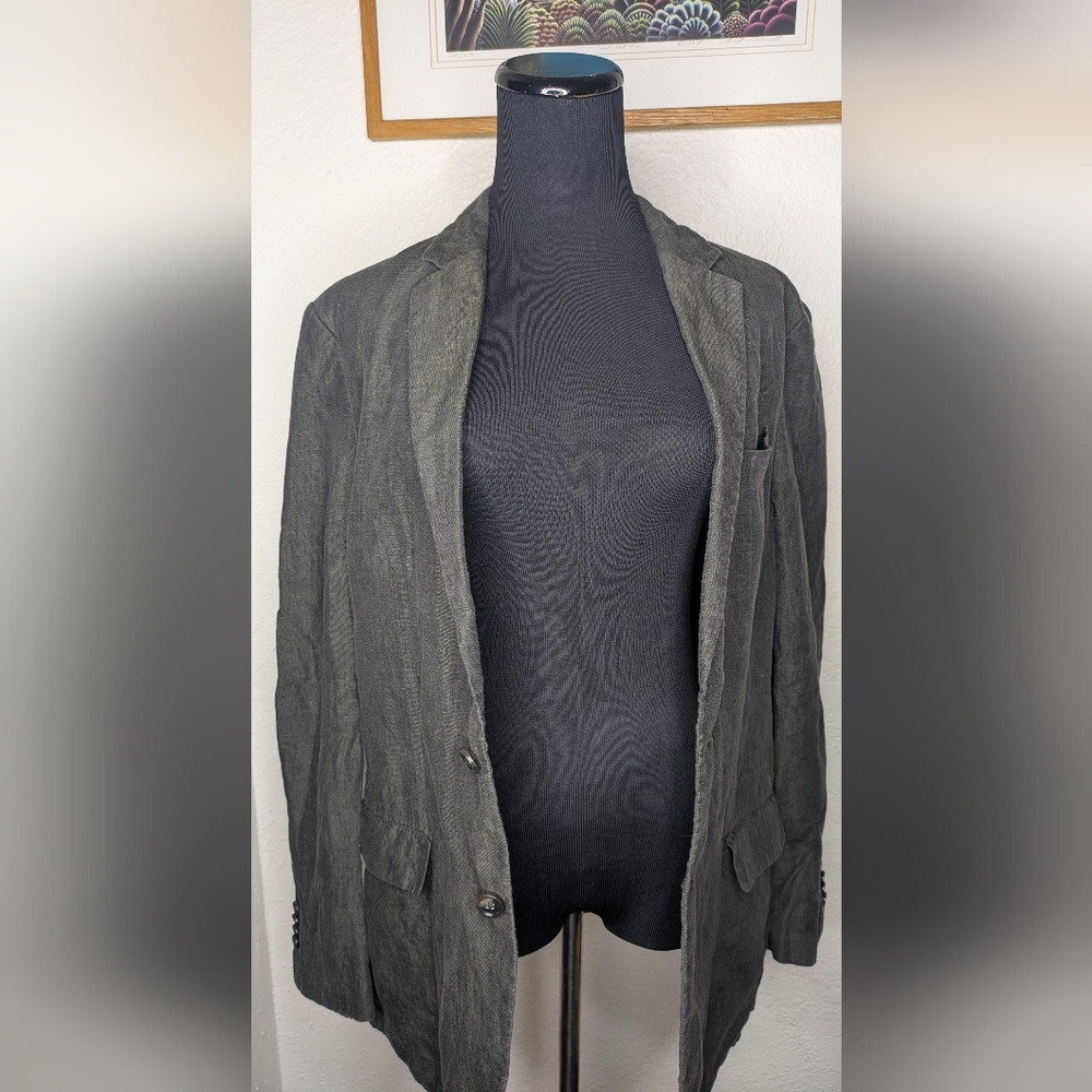 Banana Republic 100% Linen Two Button Blazer Jacket Black Green Tint Men's 40R - Picture 5 of 8
